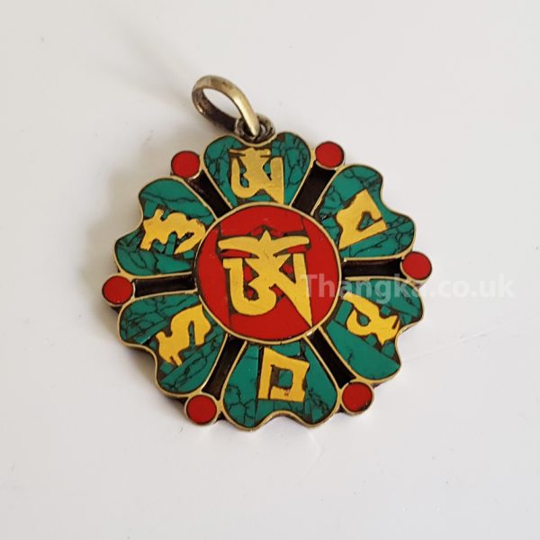 Lotus shaped tibetan Om pendant