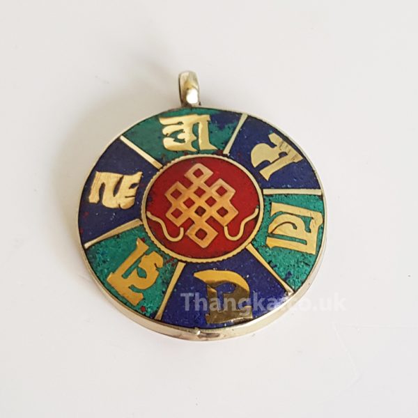 Turquoise Lapis Lotus Om Mani Knot pendant