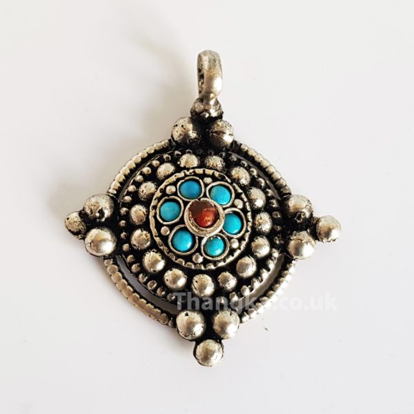 tibetan turquoise and coral pendant