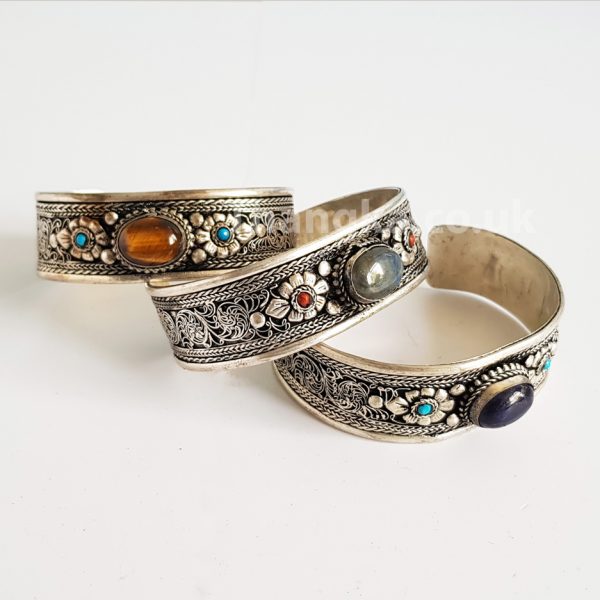 Tibetan metal and gemstone bracelets