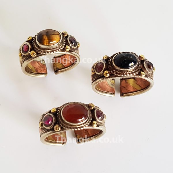 Tibetan ring gemstone and metal open design adjustable
